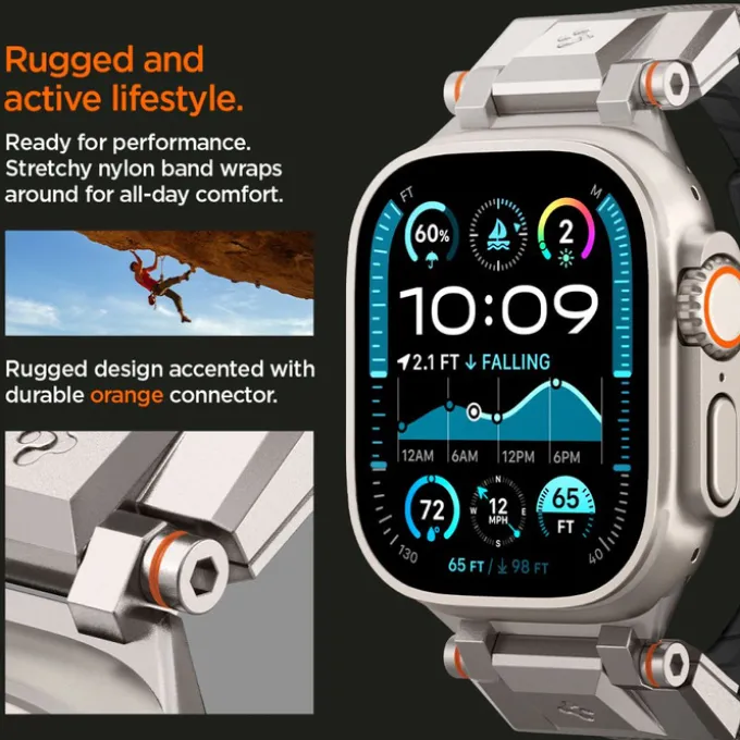 PASEK SPIGEN APPLE WATCH 6 / 7 / 8 / 9 / 10 / SE / ULTRA 1 / 2 (44 / 45 / 46 / 49 MM) DURAPRO ARMOR SZARY