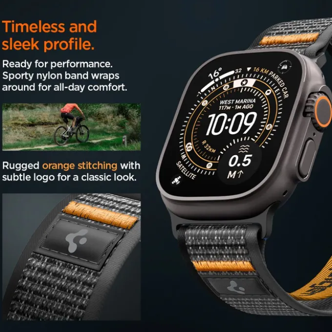PASEK SPIGEN ATHLEX AIR 2 APPLE WATCH 8 / 9 / 10 / 11 / SE / ULTRA (44 / 45 / 46 / 49 MM) ACTIVE BLACK / ORANGE