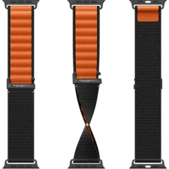 PASEK SPIGEN WBF1 BAND APPLE WATCH 6 / 7 / 8 / 9 / 10 / SE / ULTRA 1 / 2 (44 / 45 / 46 / 49 MM) BLACK/ORANGE