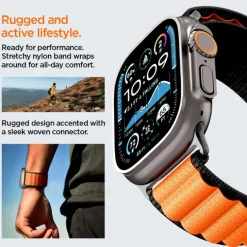 PASEK SPIGEN WBF1 BAND APPLE WATCH 6 / 7 / 8 / 9 / 10 / SE / ULTRA 1 / 2 (44 / 45 / 46 / 49 MM) BLACK/ORANGE