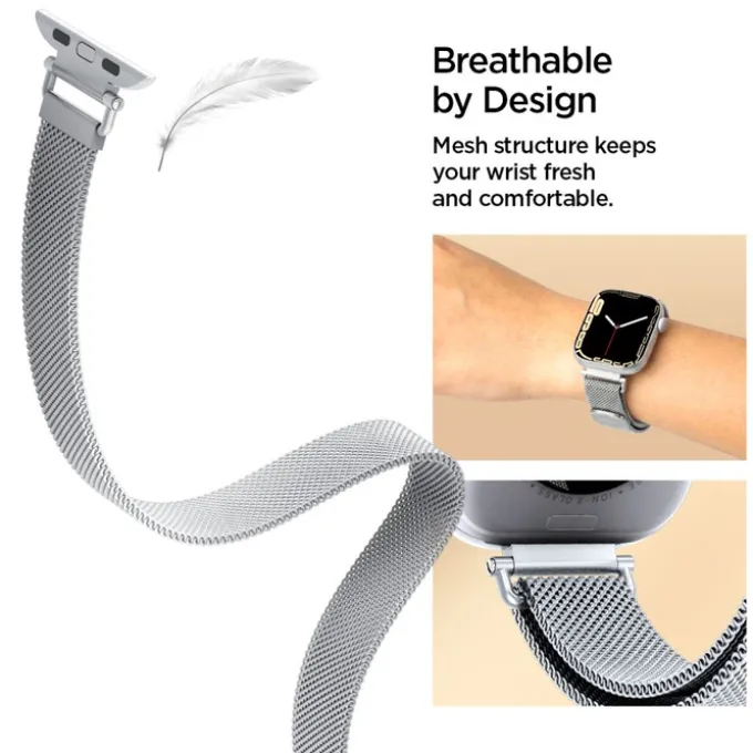 PASEK SPIGEN WBM4 BAND APPLE WATCH 8 / 9 / 10 / 11 / SE (40 / 41 / 42 MM) SILVER