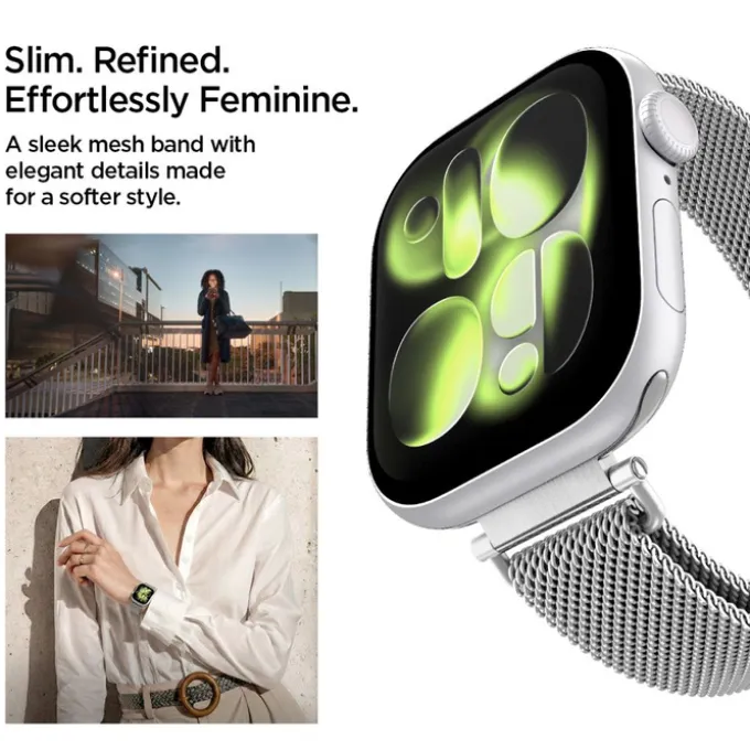 PASEK SPIGEN WBM4 BAND APPLE WATCH 8 / 9 / 10 / 11 / SE (40 / 41 / 42 MM) SILVER