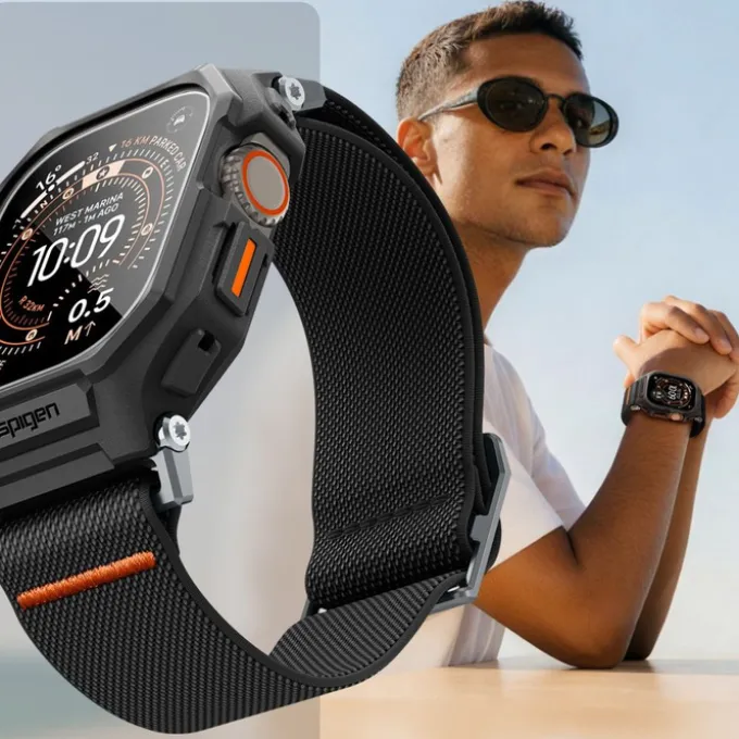 PASEK Z ETUI SPIGEN APPLE WATCH ULTRA 1 / 2 / 3 (49 MM) LITE FIT PRO & TEMPERED GLASS MATTE BLACK