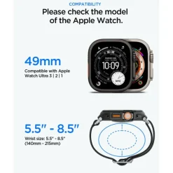 PASEK Z ETUI SPIGEN APPLE WATCH ULTRA 1 / 2 / 3 (49 MM) LITE FIT PRO & TEMPERED GLASS MATTE BLACK
