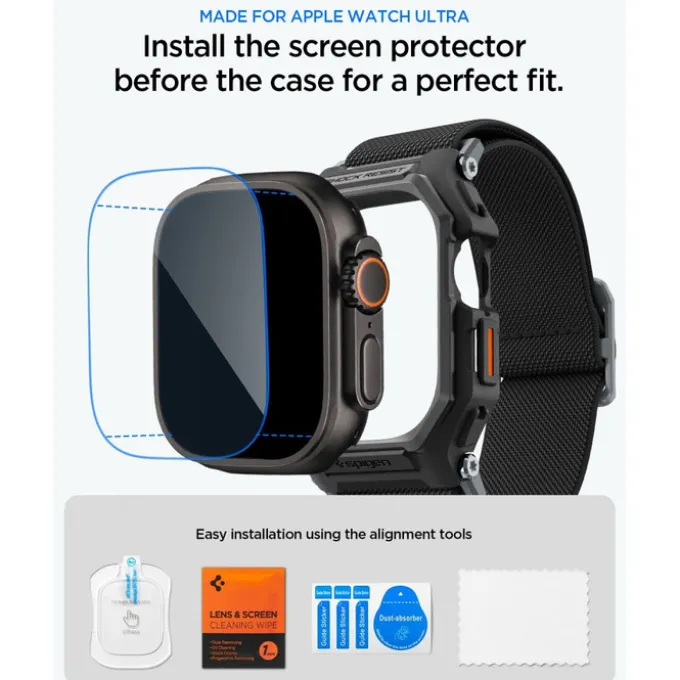 PASEK Z ETUI SPIGEN APPLE WATCH ULTRA 1 / 2 / 3 (49 MM) LITE FIT PRO & TEMPERED GLASS MATTE BLACK