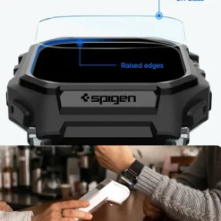 PASEK Z ETUI SPIGEN APPLE WATCH ULTRA 1 / 2 / 3 (49 MM) LITE FIT PRO & TEMPERED GLASS MATTE BLACK