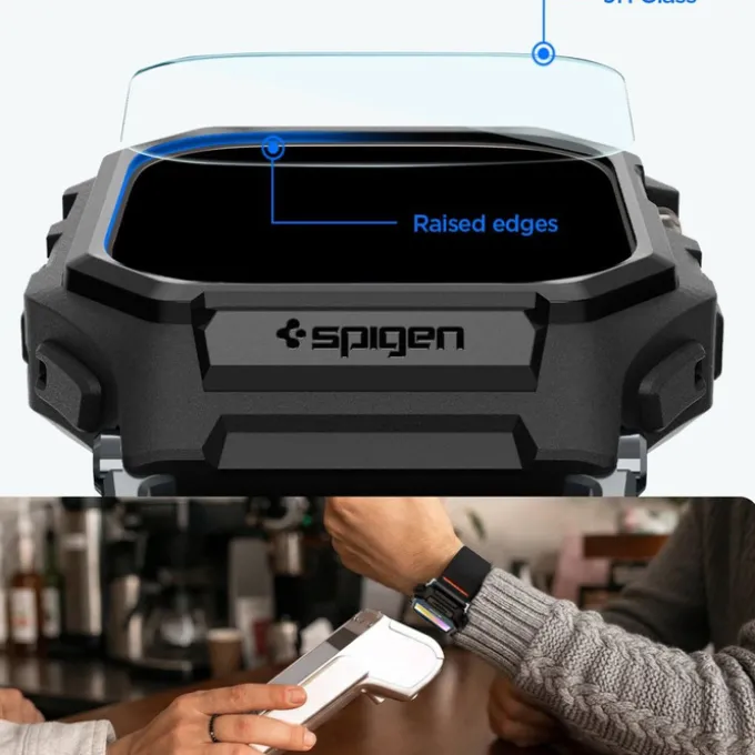 PASEK Z ETUI SPIGEN APPLE WATCH ULTRA 1 / 2 / 3 (49 MM) LITE FIT PRO & TEMPERED GLASS MATTE BLACK