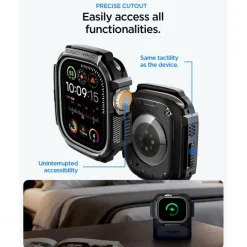 PASEK Z ETUI SPIGEN APPLE WATCH ULTRA 1 / 2 / 3 (49 MM) RUGGED ARMOR & TEMPERED GLASS MATTE BLACK
