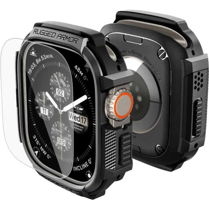 PASEK Z ETUI SPIGEN APPLE WATCH ULTRA 1 / 2 / 3 (49 MM) RUGGED ARMOR & TEMPERED GLASS MATTE BLACK