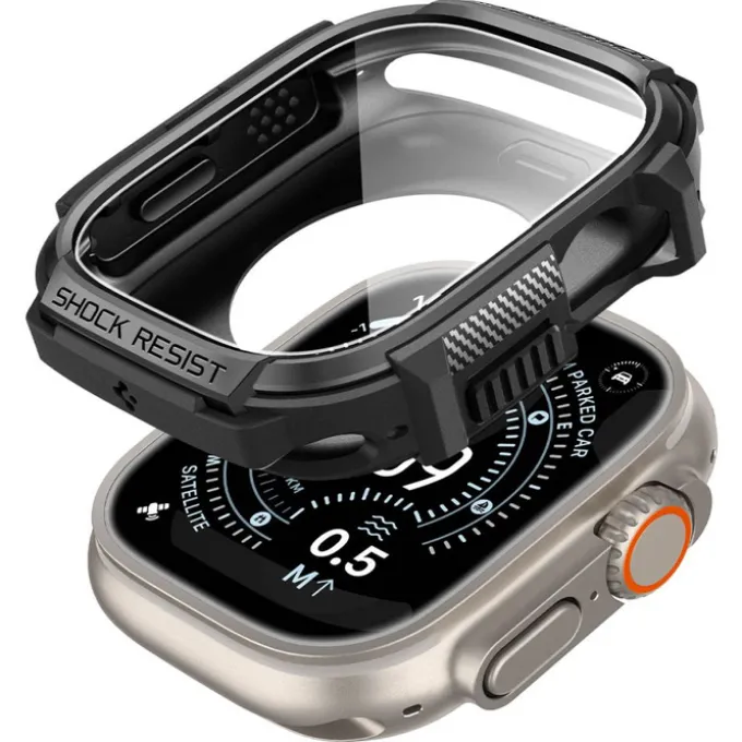 PASEK Z ETUI SPIGEN APPLE WATCH ULTRA 1 / 2 / 3 (49 MM) RUGGED ARMOR & TEMPERED GLASS MATTE BLACK