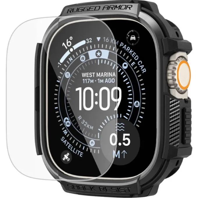 PASEK Z ETUI SPIGEN APPLE WATCH ULTRA 1 / 2 / 3 (49 MM) RUGGED ARMOR & TEMPERED GLASS MATTE BLACK