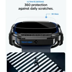 PASEK Z ETUI SPIGEN APPLE WATCH ULTRA 1 / 2 / 3 (49 MM) RUGGED ARMOR & TEMPERED GLASS MATTE BLACK