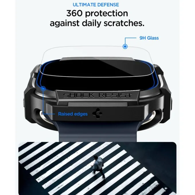 PASEK Z ETUI SPIGEN APPLE WATCH ULTRA 1 / 2 / 3 (49 MM) RUGGED ARMOR & TEMPERED GLASS MATTE BLACK