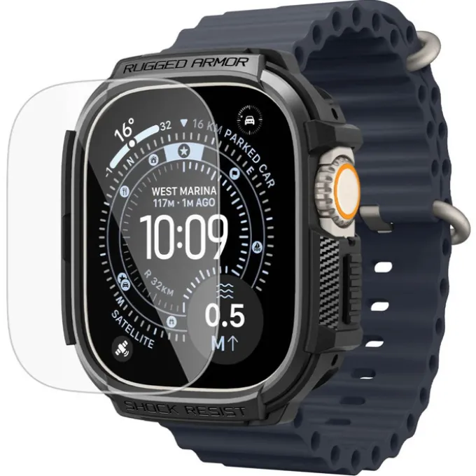 PASEK Z ETUI SPIGEN APPLE WATCH ULTRA 1 / 2 / 3 (49 MM) RUGGED ARMOR & TEMPERED GLASS MATTE BLACK