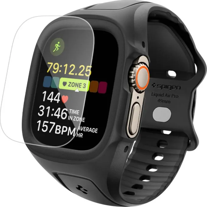 PASEK Z ETUI SPIGEN APPLE WATCH ULTRA 1 / 2 / 3 (49 MM) LIQUID AIR PRO & TEMPERED GLASS CZARNY