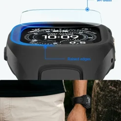 PASEK Z ETUI SPIGEN APPLE WATCH ULTRA 1 / 2 / 3 (49 MM) LIQUID AIR PRO & TEMPERED GLASS CZARNY