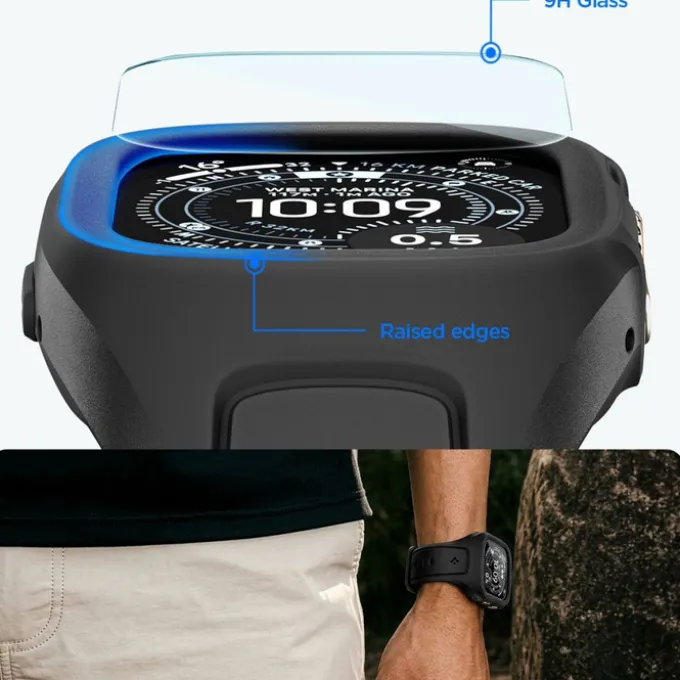 PASEK Z ETUI SPIGEN APPLE WATCH ULTRA 1 / 2 / 3 (49 MM) LIQUID AIR PRO & TEMPERED GLASS CZARNY
