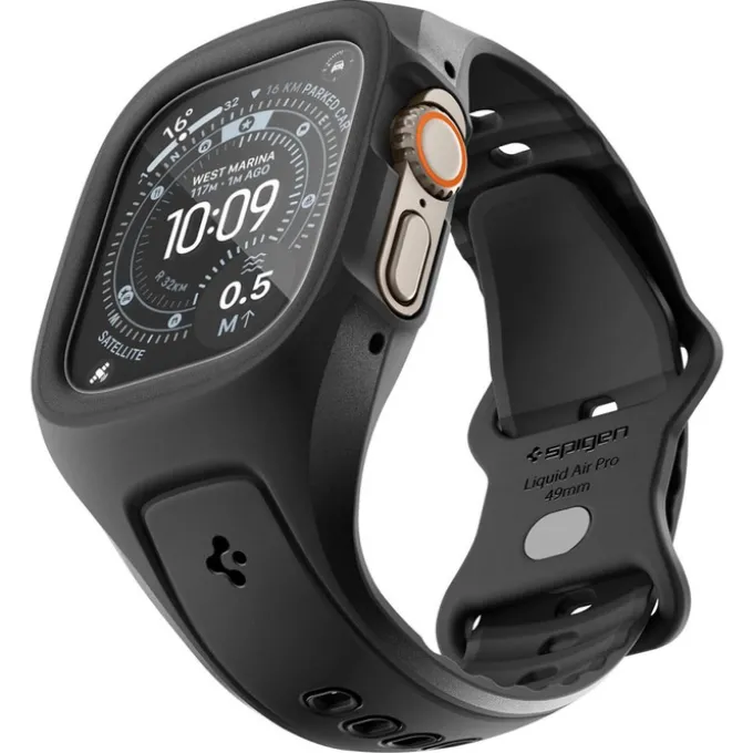 PASEK Z ETUI SPIGEN APPLE WATCH ULTRA 1 / 2 / 3 (49 MM) LIQUID AIR PRO & TEMPERED GLASS CZARNY