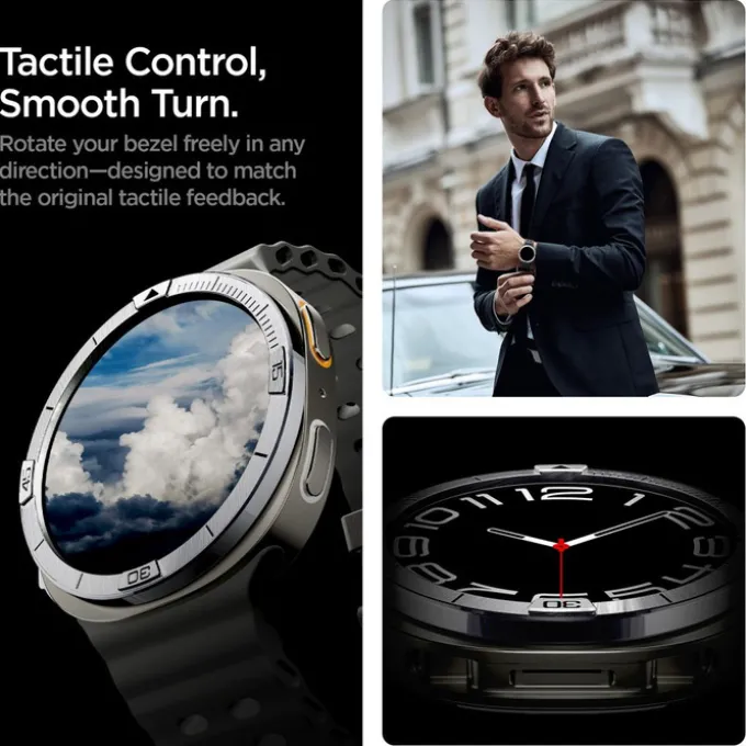 PIERŚCIEŃ ETUI SAMSUNG GALAXY WATCH 8 44 MM SPIGEN BEZEL TUNE PILOT SREBRNY