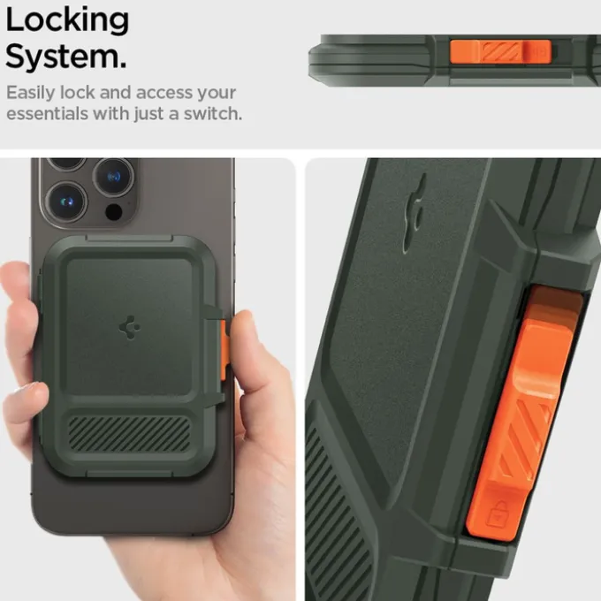 PORTFEL MAGASEF SPIGEN LOCK FIT UNIWERSALNY CARD HOLDER KHAKI ZIELONY