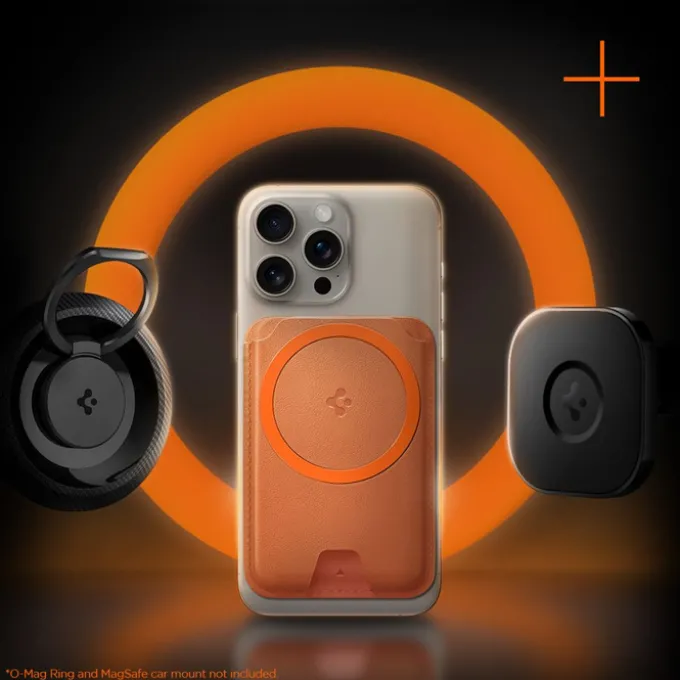 PORTFEL MAGSAFE SPIGEN VALENTINUS MAGFIT+ UNIWERSALNY METALLIC ORANGE