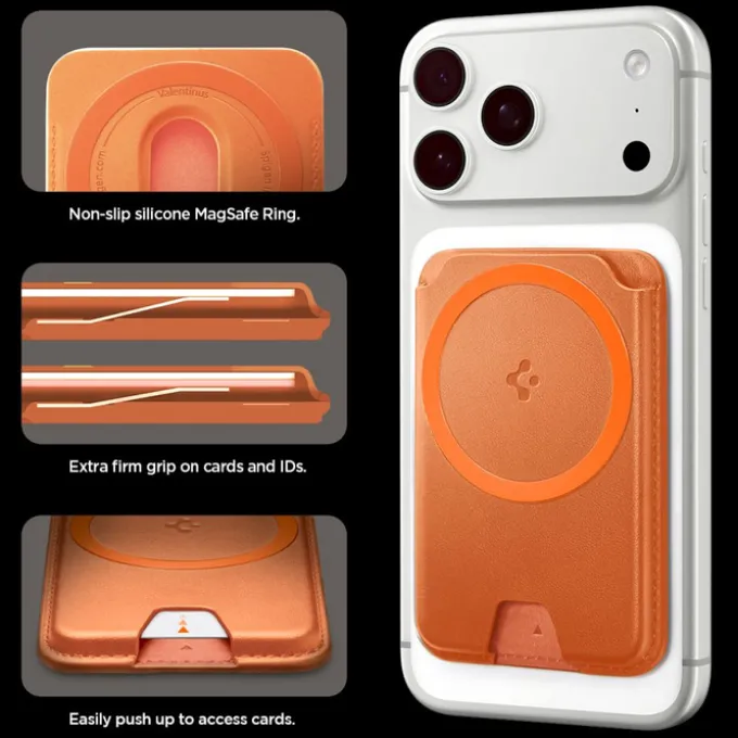 PORTFEL MAGSAFE SPIGEN VALENTINUS MAGFIT+ UNIWERSALNY METALLIC ORANGE