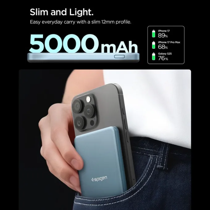 POWERBANK SPIGEN EA2205MQ ESSENTIAL MAGSAFE 5000MAH 22.5W QI2 TEAL BLUE