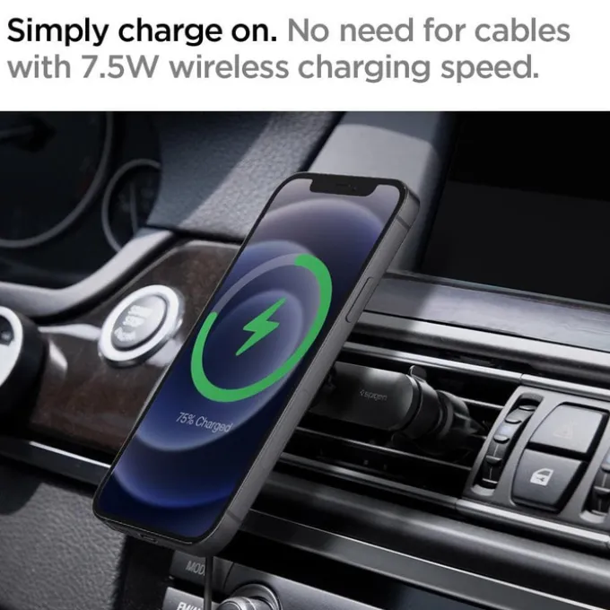 Spigen Its12 W Onetap Magnetic Magsafe Vent Car Charger 7.5 W Uchwyt Do Kratki Black