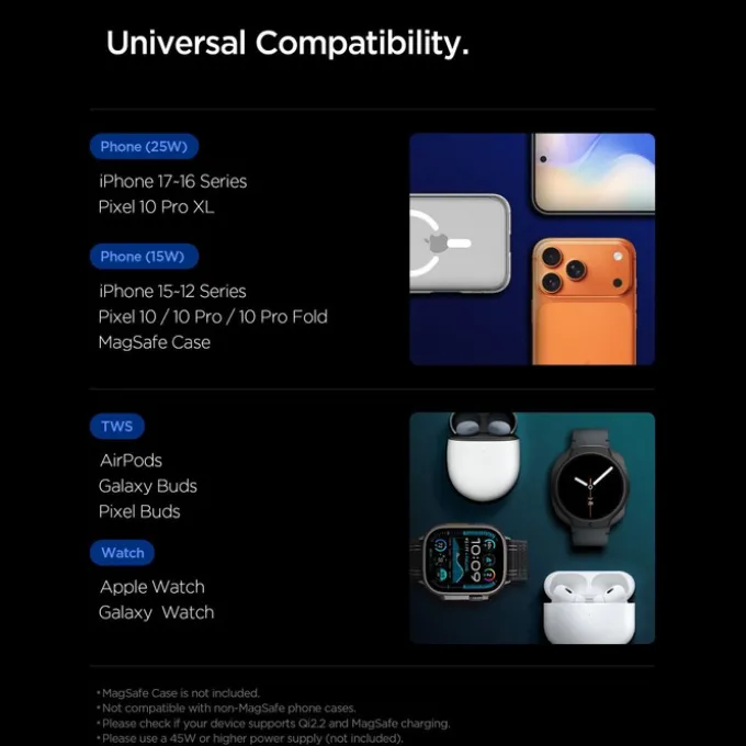 STACJA ŁADOWANIA SPIGEN ESSENTIAL 3IN1 MAGNETIC MAGSAFE BEZPRZEWODOWA ŁADOWARKA 25W Qi2.2 CZARNA