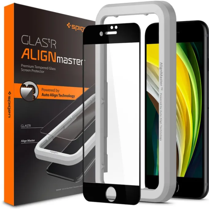 Szkło Hartowane SPIGEN Alm Glass Fc iPhone SE 2022 2020 7 8 Black Czarne