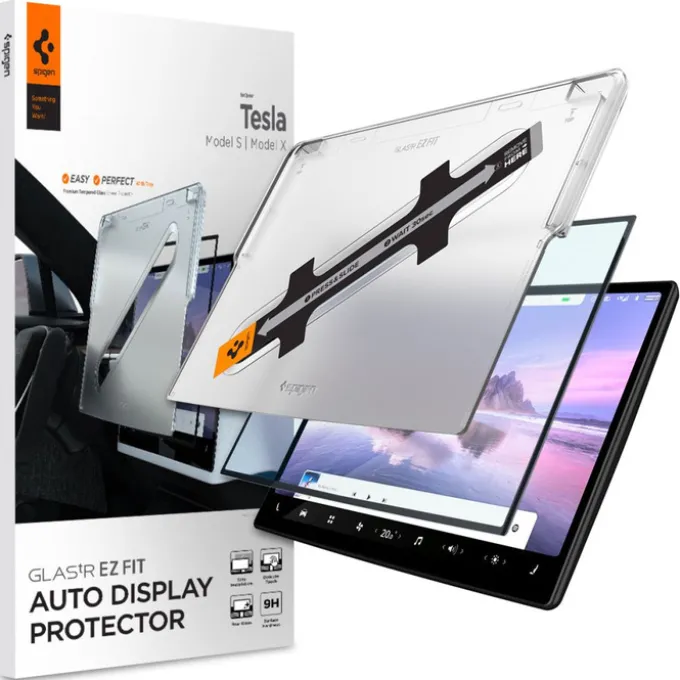 SZKŁO HARTOWANE SPIGEN GLASS FC ”EZ FIT” TESLA MODEL X 2022 / MODEL S 2021 BLACK