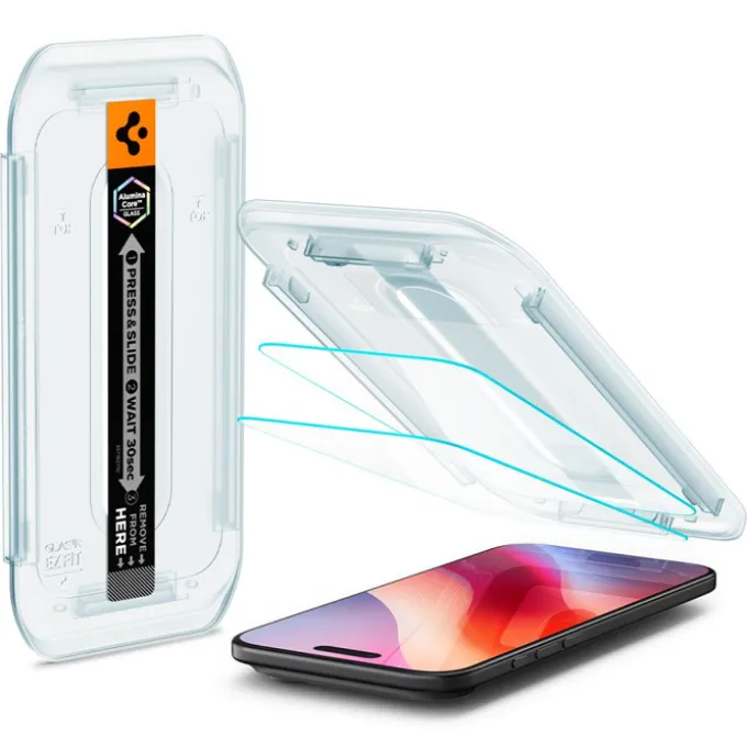 SZKŁO HARTOWANE SPIGEN IPHONE 17 AIR GLAS.TR ”EZ FIT” 2-PACK CLEAR