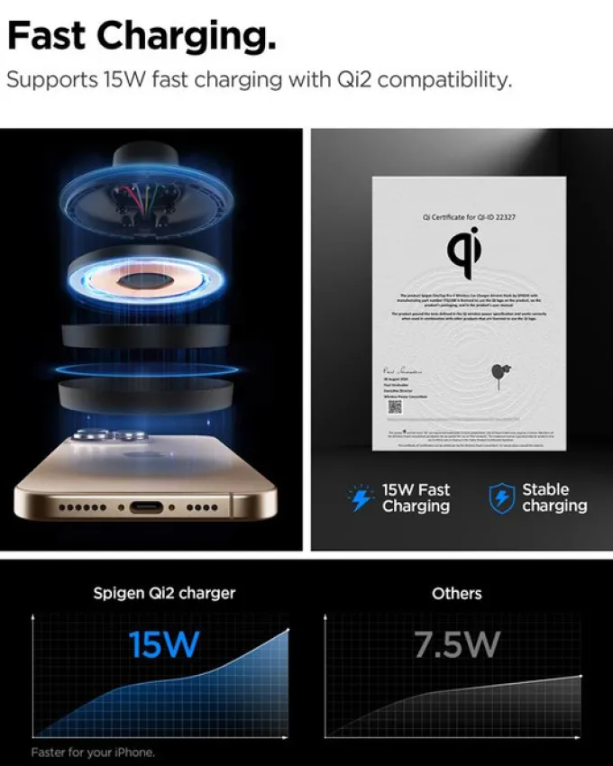 UCHWYT DO KRATKI Z ŁADOWANIEM INDUKCYJNYM SPIGEN ONETAP PRO 4 MAGSAFE CZARNY