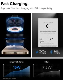 UCHWYT Z ŁADOWARKĄ SPIGEN ONETAPPRO 4 MAGSAFE 15W NA DESKĘ ROZDZIELCZĄ I SZYBĘ