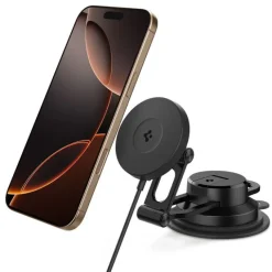UCHWYT Z ŁADOWARKĄ SPIGEN ONETAPPRO 4 MAGSAFE 15W NA DESKĘ ROZDZIELCZĄ I SZYBĘ