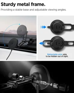 UCHWYT Z ŁADOWARKĄ SPIGEN ONETAPPRO 4 MAGSAFE 15W NA DESKĘ ROZDZIELCZĄ I SZYBĘ