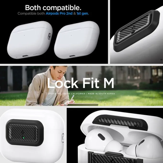 ZAMYKANIE DO ORYGINALNEGO ETUI SPIGEN AIRPODS PRO 2 1 GEN LOCK FIT M CARBON