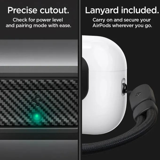 ZAMYKANIE DO ORYGINALNEGO ETUI SPIGEN AIRPODS PRO 2 1 GEN LOCK FIT M CARBON