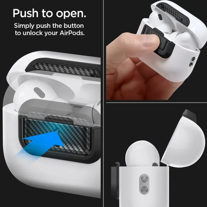 ZAMYKANIE DO ORYGINALNEGO ETUI SPIGEN AIRPODS PRO 2 1 GEN LOCK FIT M CARBON